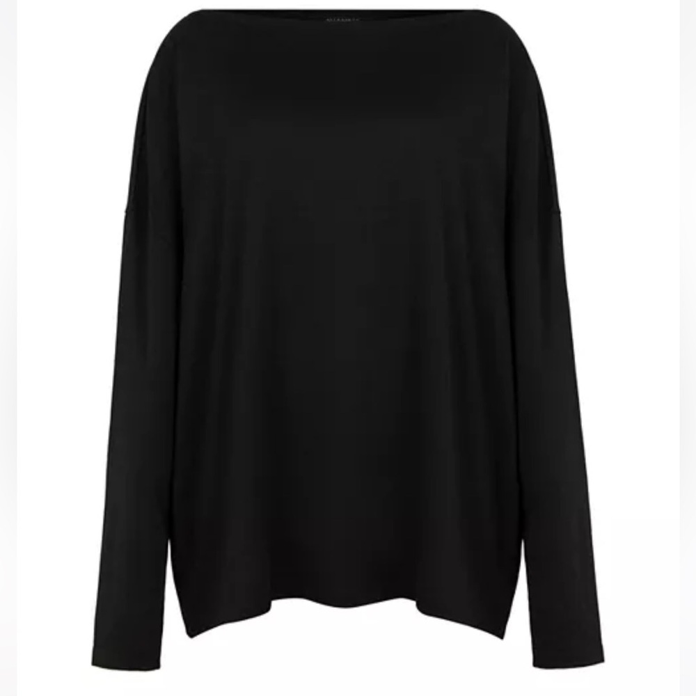 ALL SAINTS Rita Oversized Tee Black Boat Neck Long Sleeve Slouchy Relaxed Tshirt - Picture 3 of 15